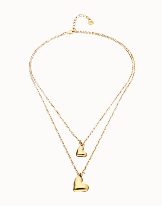 Multi strand chain necklace with two hearts