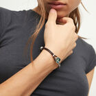 Bangle bracelet with leather and green crystal