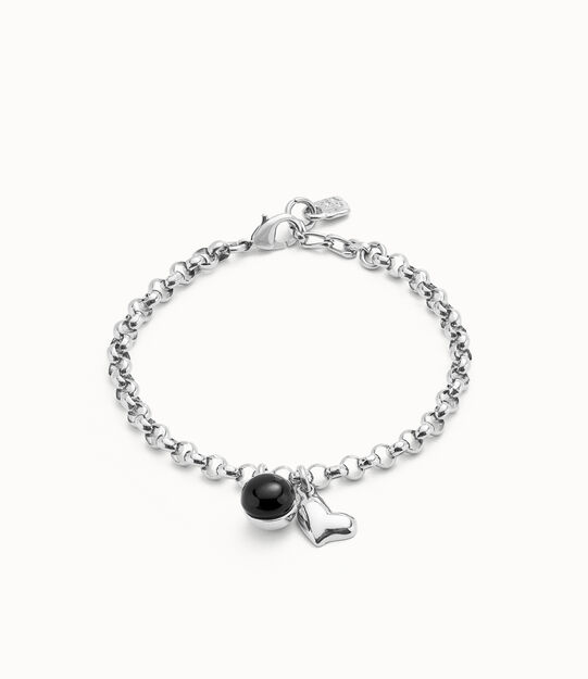 Link chain bracelet with heart charm and murano glass