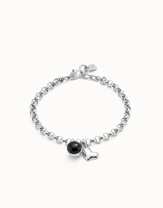 Bracelet &agrave; cha&icirc;ne plaqu&eacute; argent avec un charme en forme de c&oelig;ur et verre de Murano