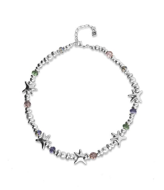 Collana corto placcato in argento con cristalli e stelle marine piccolas