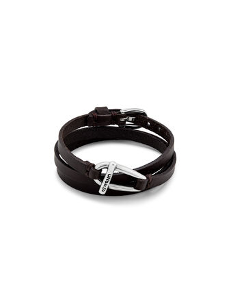 Silver-plated leather bracelet with small central link