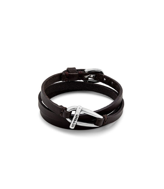 Leather bracelet with a small silver-plated central link