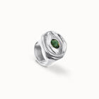 Eye-shaped signet ring with faceted green crystal