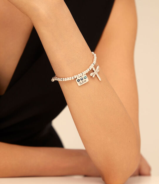 Beaded stretch bracelet with a dragonfly charm, Silver, large