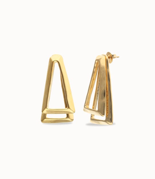 Pendientes triangulares dobles ba&ntilde;ados en oro 18k
