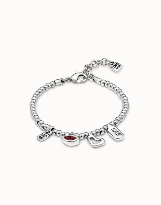 Pulsera ba&ntilde;ada en plata de ley con cristal rojo mujer