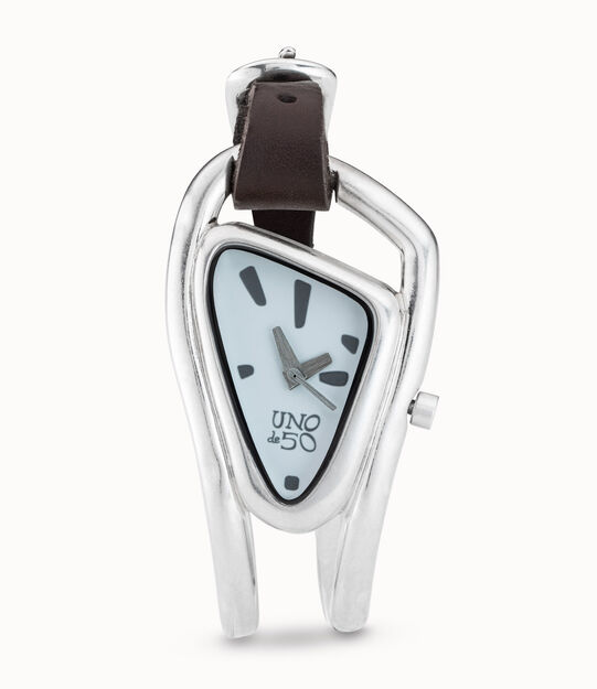Reloj de mujer de piel y metal bañado en plata de ley