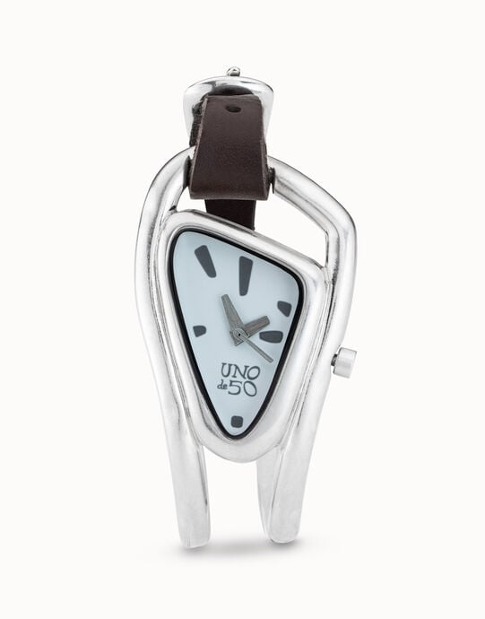 Reloj mujer con cuero y metal ba&ntilde;ado en plata de ley