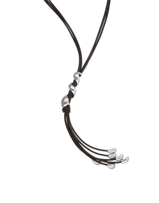 Collier long en cuir avec spirale argent&eacute;e