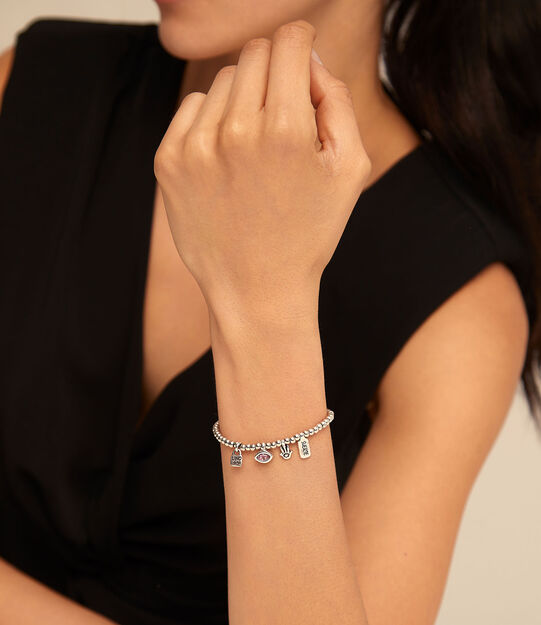 Beaded bracelet with charms, Silver, large