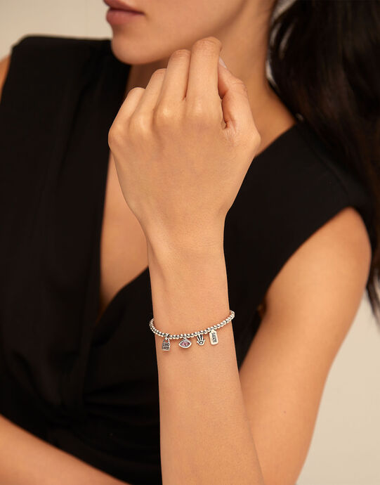 Beaded bracelet with charms, Silver, large