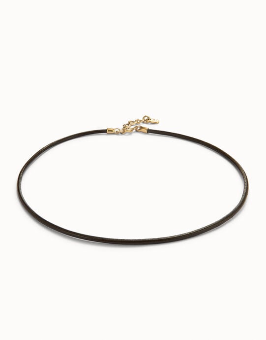 Colgante de cuero negro concierre ba&ntilde;ado en oro de 18k