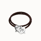 Double brown leather bracelet with interlocking carabiner
