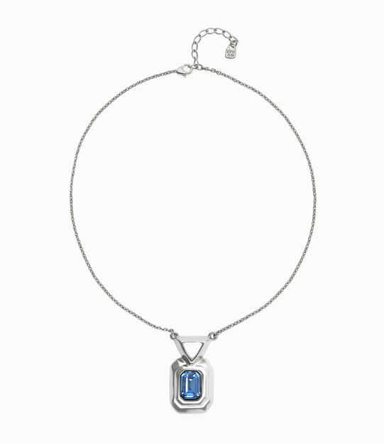 Necklace with rectangular blue faceted crystal