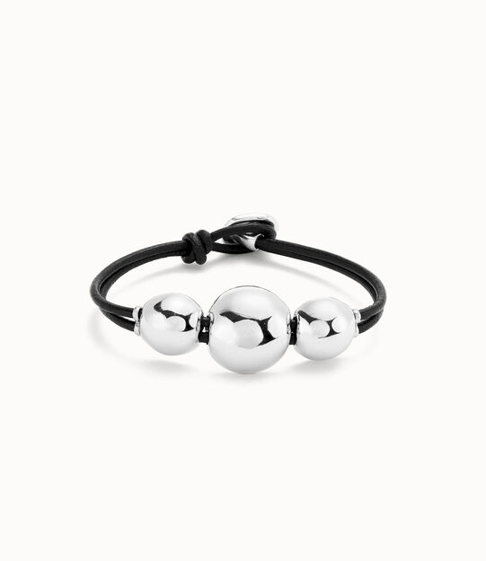Pulsera de cuero con tres bolas grandes bañadas en plata de ley