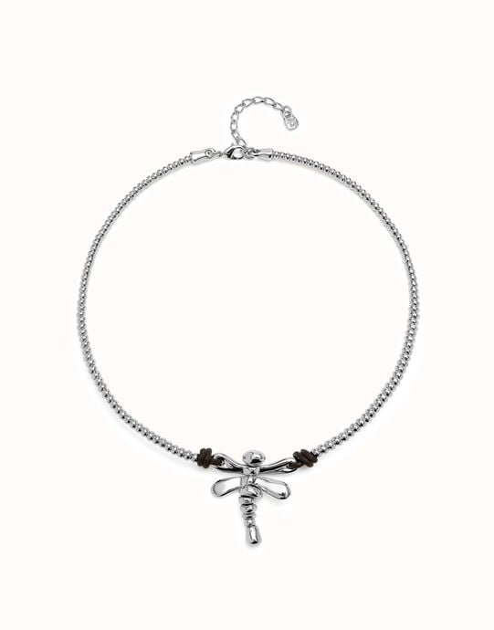 Collar corto ba&ntilde;ado en plata de ley con lib&eacute;lula central