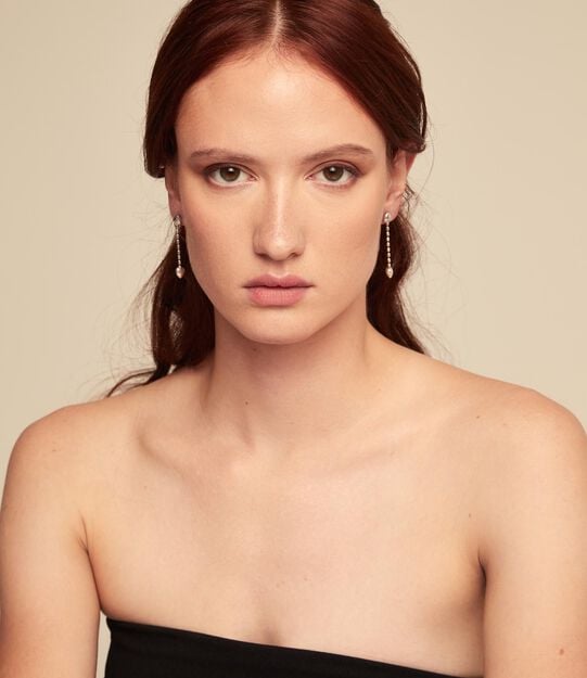 Drop earrings with small hearts, Silver, large