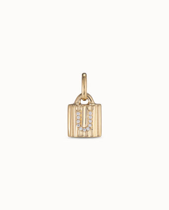 18K gold-plated padlock charm with topaz letter U, Golden