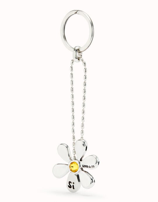 Porte-cl&eacute;s fleur plaqu&eacute; argent
