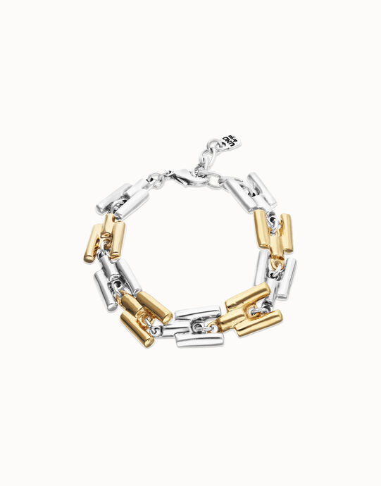 Pulsera combinada ba&ntilde;ada en  plata de ley y oro 18k con eslabones