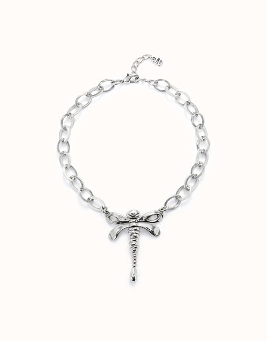 Collar cadena ba&ntilde;ada plata de ley con lib&eacute;lula central