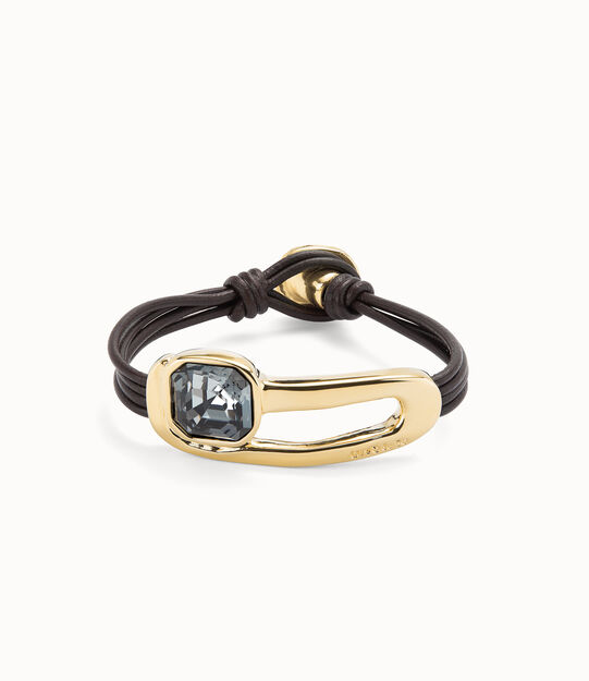 Bracciale in cuoio placcato oro 18k con cristallo sfaccettato nero