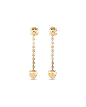 18K gold-plated earrings with dangling chain and small hearts