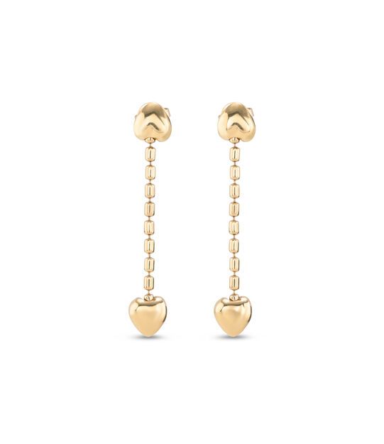 18K gold-plated earrings with dangling chain and small hearts