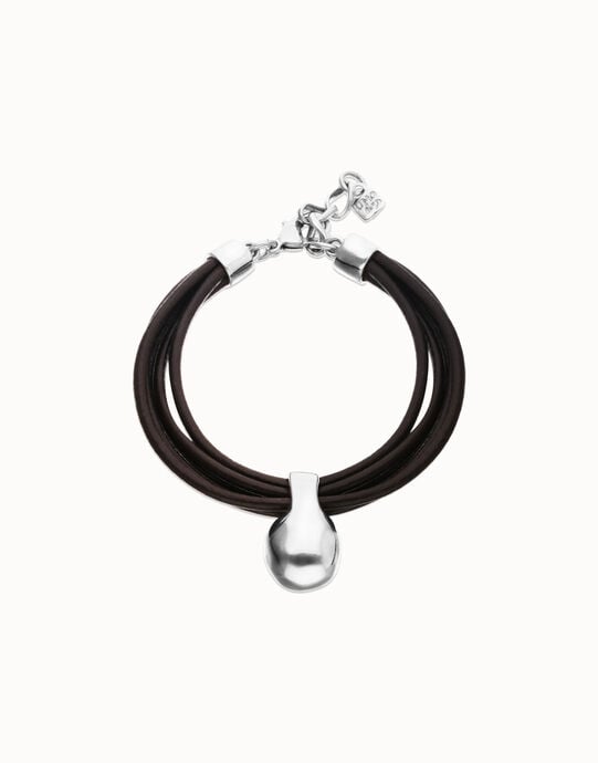 Pulsera de cuero con esfera ba&ntilde;ada en plata de ley