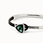 Bangle bracelet with leather and green crystal
