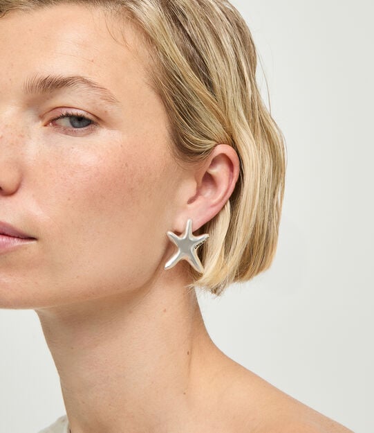 Medium starfish-shaped earrings, Silver, large