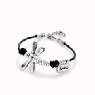 Leather bracelet with sterling silver-plated dragonfly
