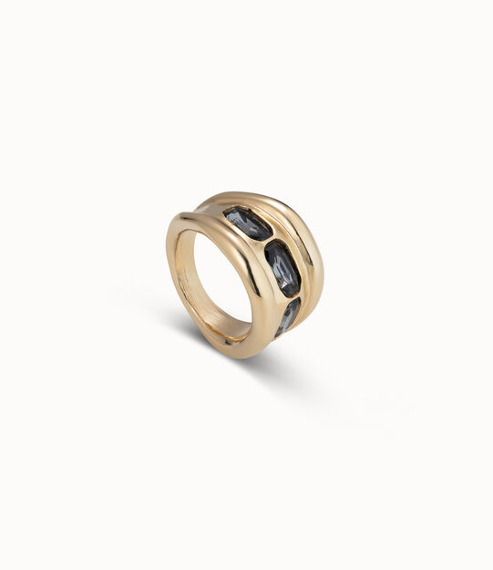 Anillo bañado en oro de 18k y 3 cristales grises