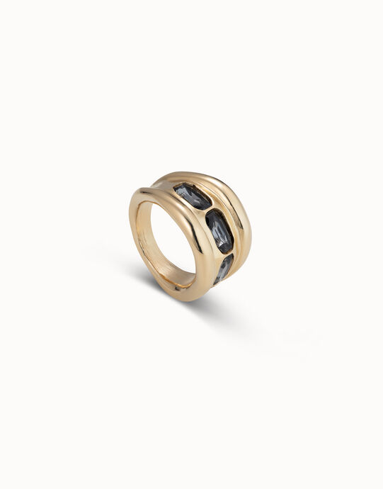 Anillo ba&ntilde;ado en oro de 18k y 3 cristales grises