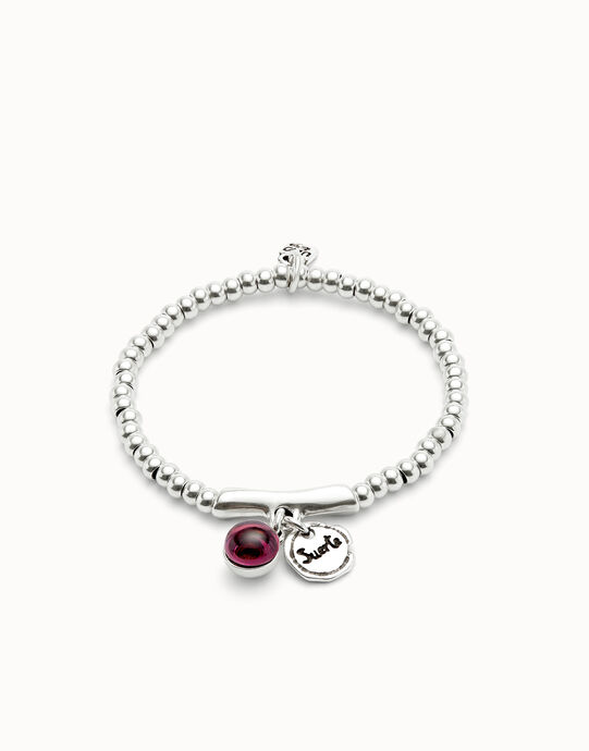 Pulsera ba&ntilde;ada en plata de ley, cristal de murano y palabra suerte