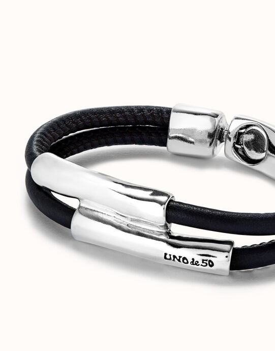 Double strand lether bracelet with two tubes