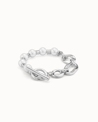 Sterling silver-plated bracelet with a combination of links and pearls