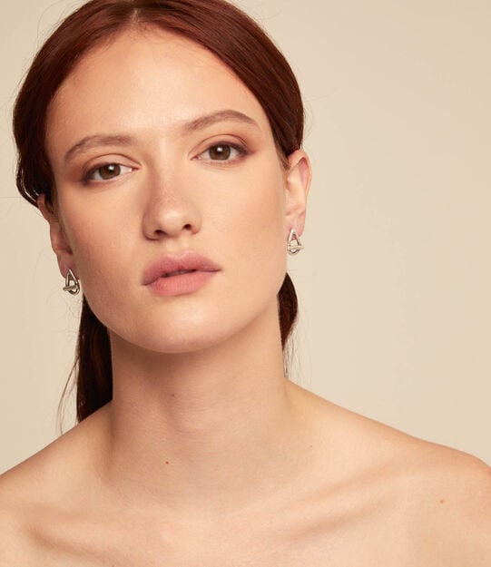 Drop oval link shaped earrings, Silver, large