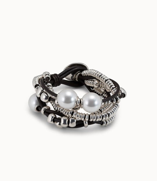 Pulsera de cuero y baño en plata de ley