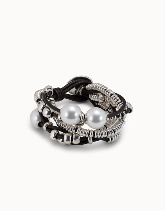 Pulsera de cuero y ba&ntilde;o en plata de ley