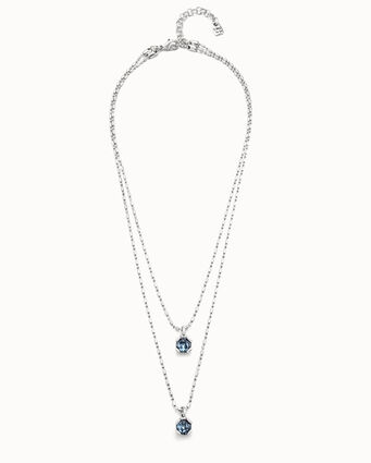 Sterling silver-plated blue necklace with blue crystals double chain