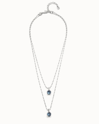 Collier blue plaqué argent avec doubles chaîne à cristaux bleus