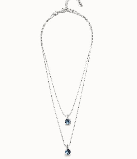 Sterling silver-plated blue necklace with blue crystals double chain