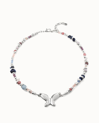 Collier plaqué argent avec cristaux artisanaux multicolores