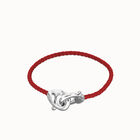 Red leather bracelet with interlocking carabiner