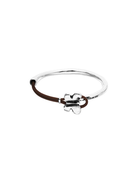 Pulsera combinada en cuero marr&oacute;n y plata de ley con adorno de mariposa