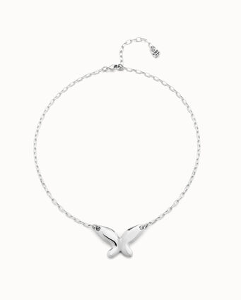 Sterling silver-plated thin effect chain with central butterfly