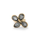 Ring with four grey drop-shaped faceted crystals