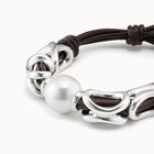 Pulsera de cuero marr&oacute;n con perla central